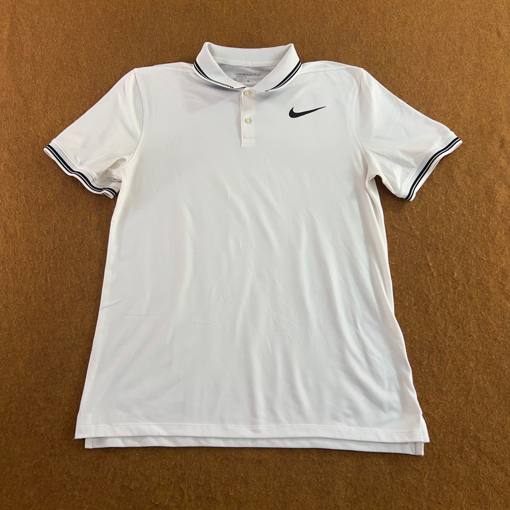 Nike Mens Large White Dri-FIT Modern Fit Tipped Short Sleeve Golf Polo Shirt